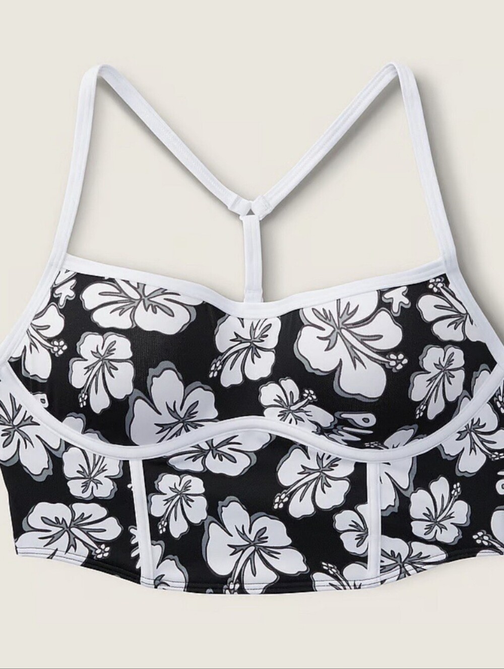 PINK Victoria's Secret Black & White Hibiscus Floral Push Up Sports Bra XXL